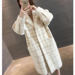 dream clothes Elegant Double-Sided Velvet Mid-Length Plaid Coat Loose Suit Collar Coat Spring Women's Clothing