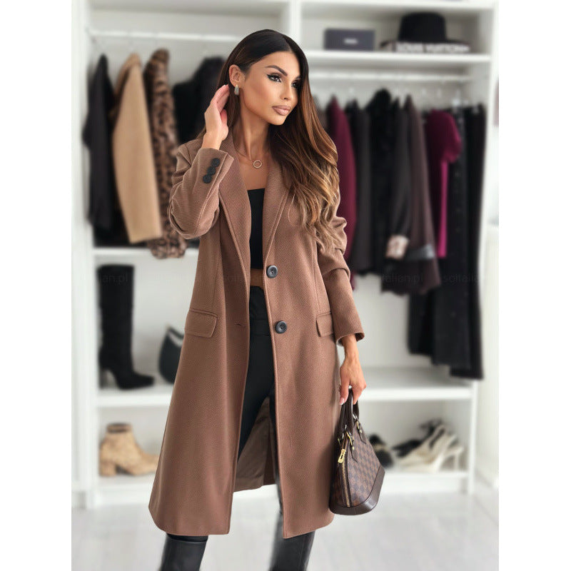 casual dinner outfit fall Autumn and Winter Simple Long Sleeve Solid Color Woolen Coat Women's Clothing