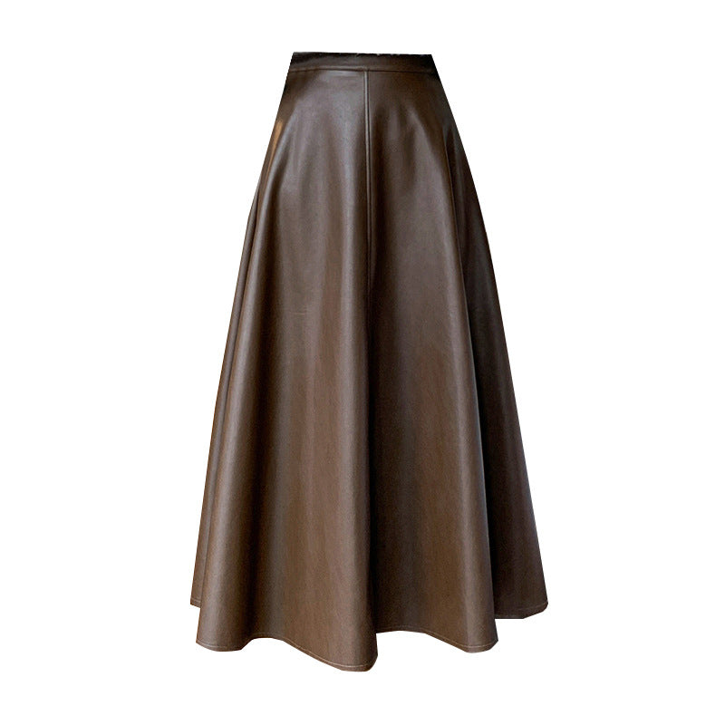 business casual outfits for women A- line Umbrella Skirt Women's Skirt 2024 Autumn and Winter Large Swing Leather Skirt High Waist Mid-Length Skirt Covering PU Leather Long Skirt