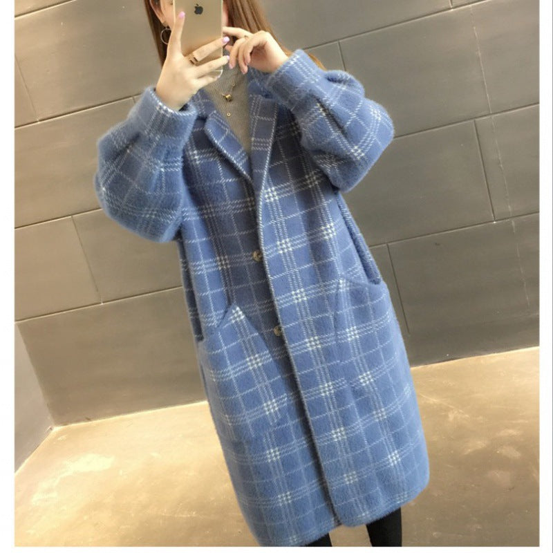 dream clothes Elegant Double-Sided Velvet Mid-Length Plaid Coat Loose Suit Collar Coat Spring Women's Clothing