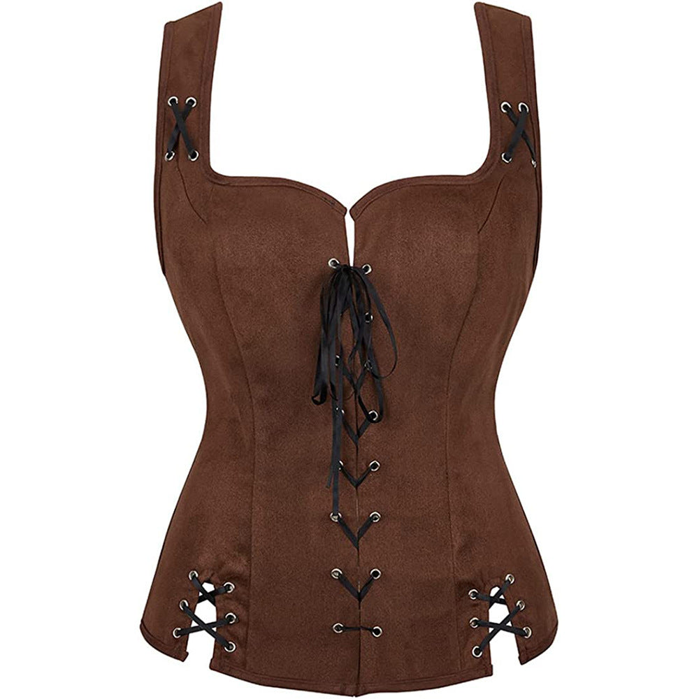 mcbling dress to impress Performance Clothing Renaissance Steampunk Pirate Vest Medieval Suede Lace-up Vest