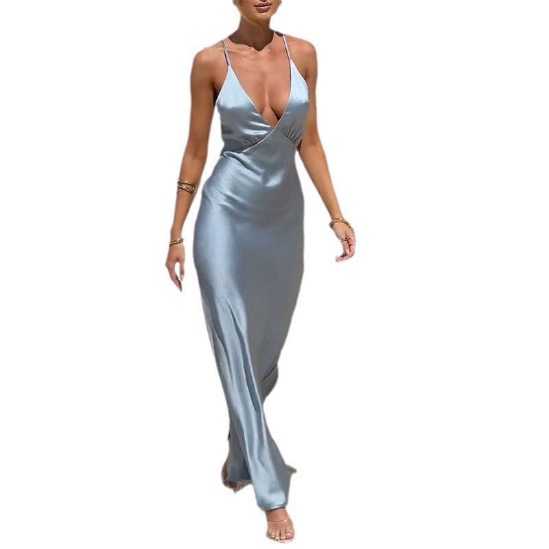 jester dress to impress Summer New Low Cut Design Sexy Slim Satin Evening Dress