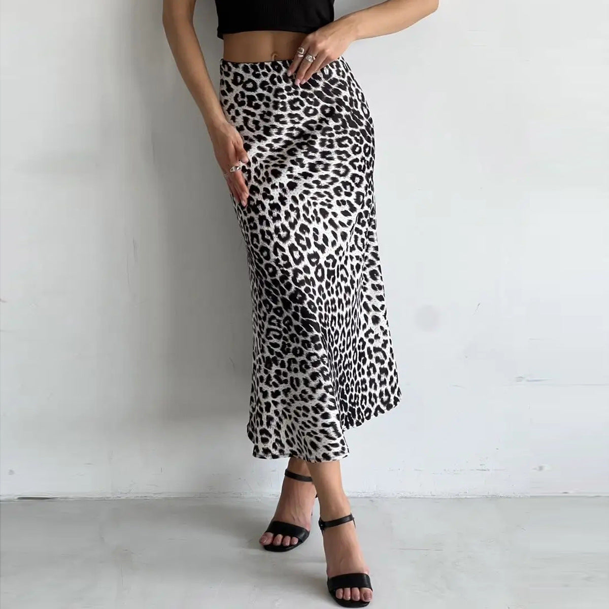 outfit ideas Satin Skirt Sexy Leopard Print Maxi Skirt High Waist Elastic Silky Maxi Skirt