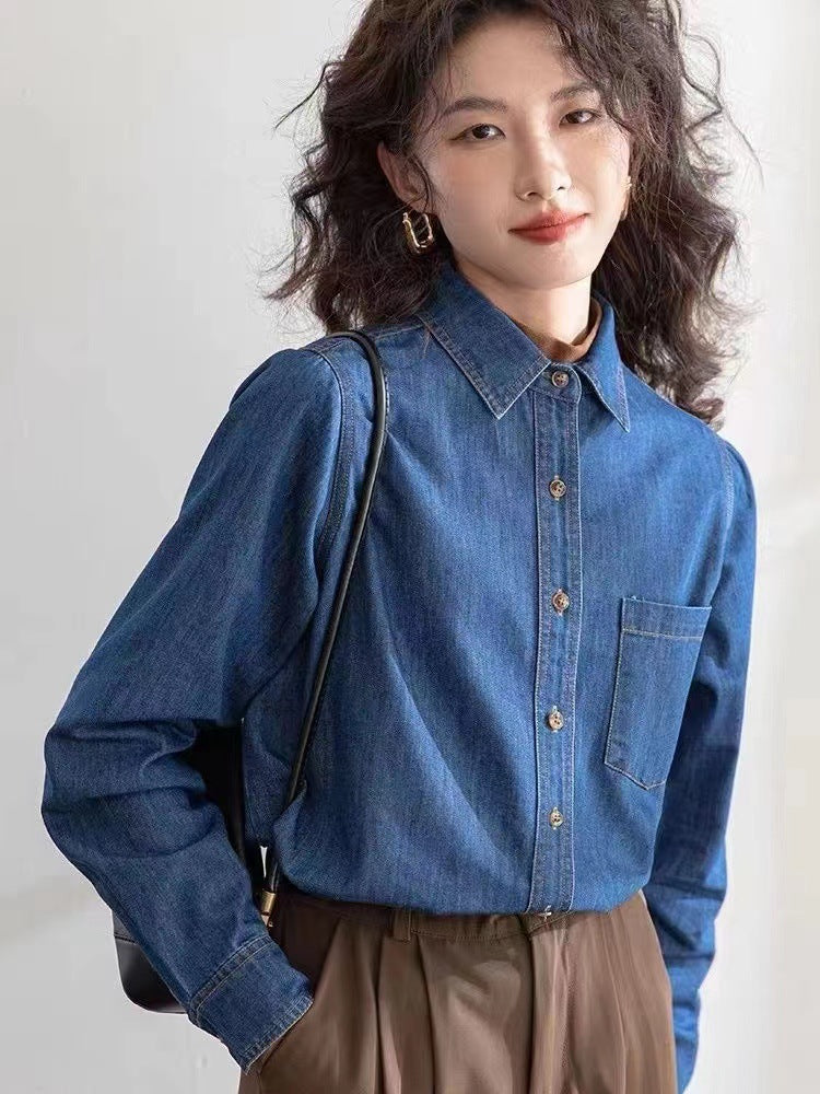 fashion outfits Denim Long-Sleeved Shirt Jacket Spring and Autumn Loose New Retro Top Design Sense Niche Shirt