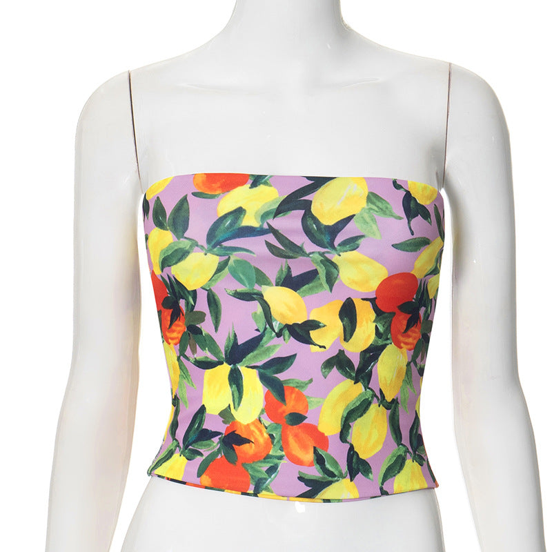 summer outfits inspo Ytp011 Women's Clothing Summer Ins New Flower Print Tube Top Backless Sexy Vest Top T-shirt