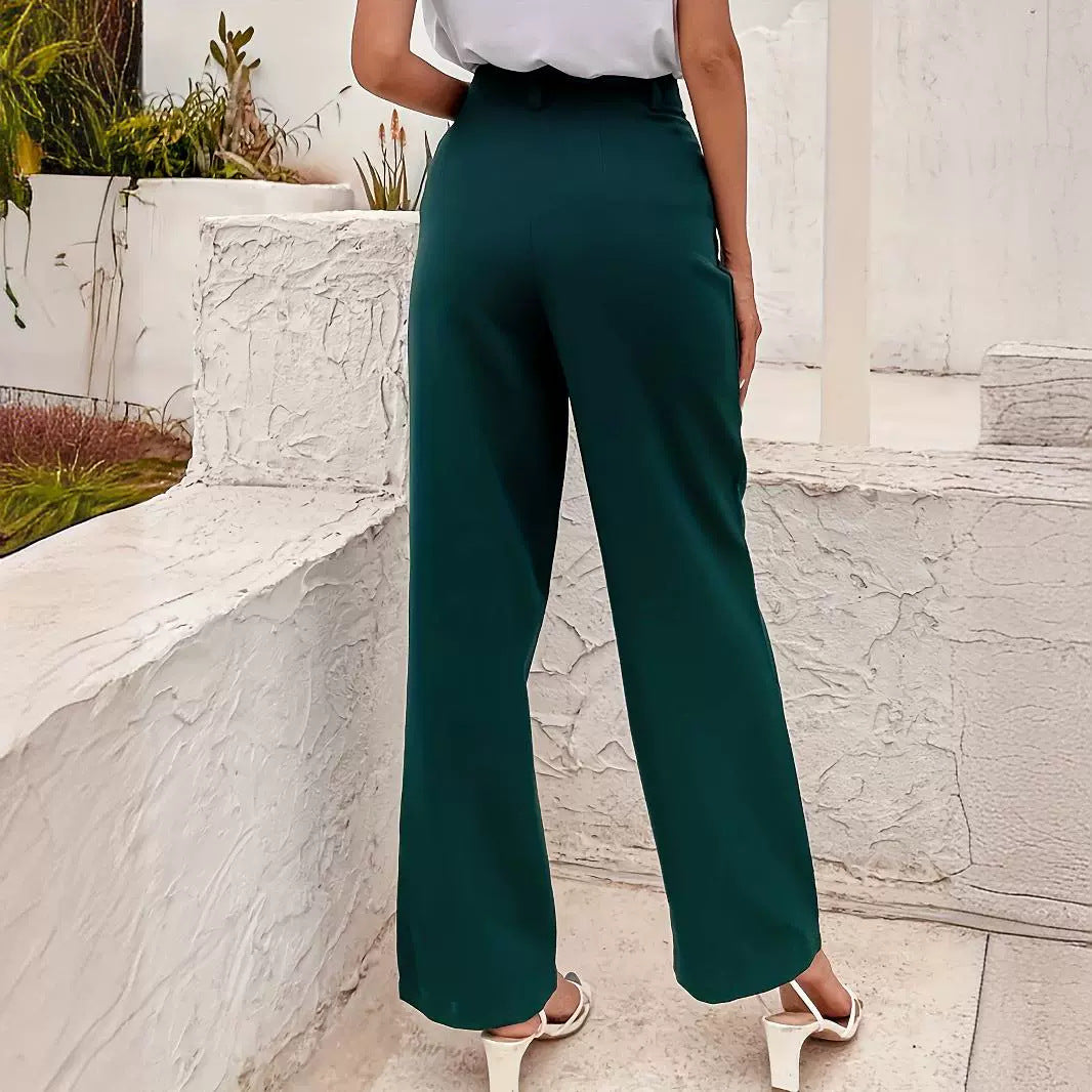 business casual outfits Elegant Commuter Elegant High Waist Wide Leg Straight Casual Pants