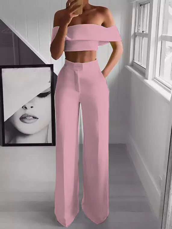 work outfits women New off-Shoulder Mid-Waist Elegant Commuter Loose Pants Tube Mop Pants Suit