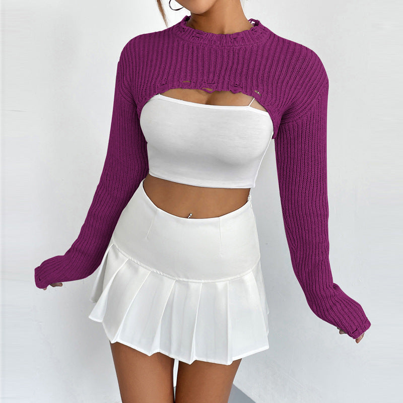 =concert outfit INS Pullover Knitted Blouse Women's Niche Design Super Short Outer Sexy Half Top