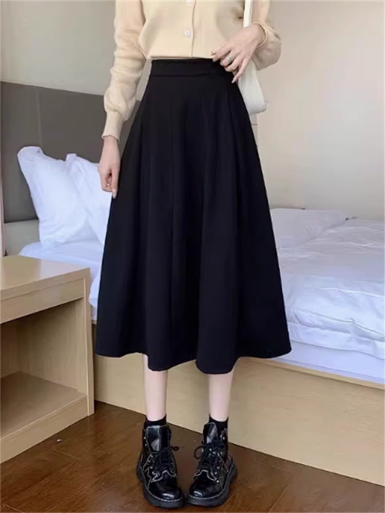 business casual outfits Plus Size Chubby Girl French Woolen Skirt Women's High Waist A- line Draping Pleated Mid-Length Umbrella Skirt Autumn