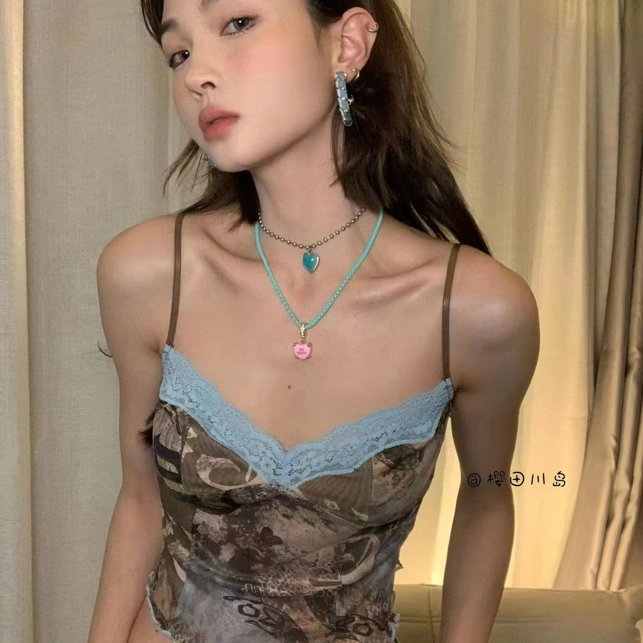 2000s fashion 2024 New Hot Girl Sexy Beauty Slim Backless Camisole Printed Millennium Micro Transparent Vest