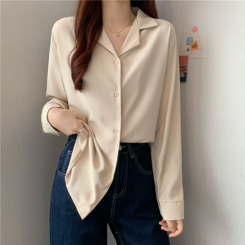 trending fall outfits 2024 White Shirt Women's Chiffon V-neck Small Niche Spring Design Suit Bottoming Inner Top