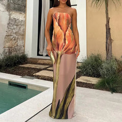 lookbook outfits 2024 Summer New Women's Fashion Sleeveless Avant-Garde Sexy Backless Print Dress