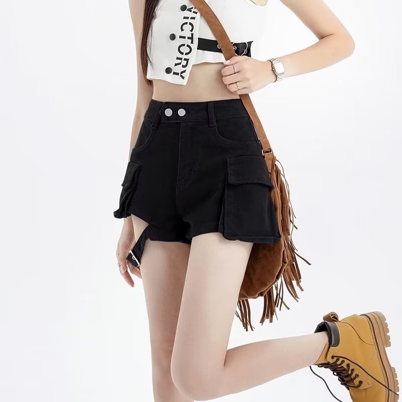 casual summer outfits Summer New American Fashion Hot Girl High Waist Denim Shorts Design Sense Big Pocket Versatile Tooling Denim Shorts