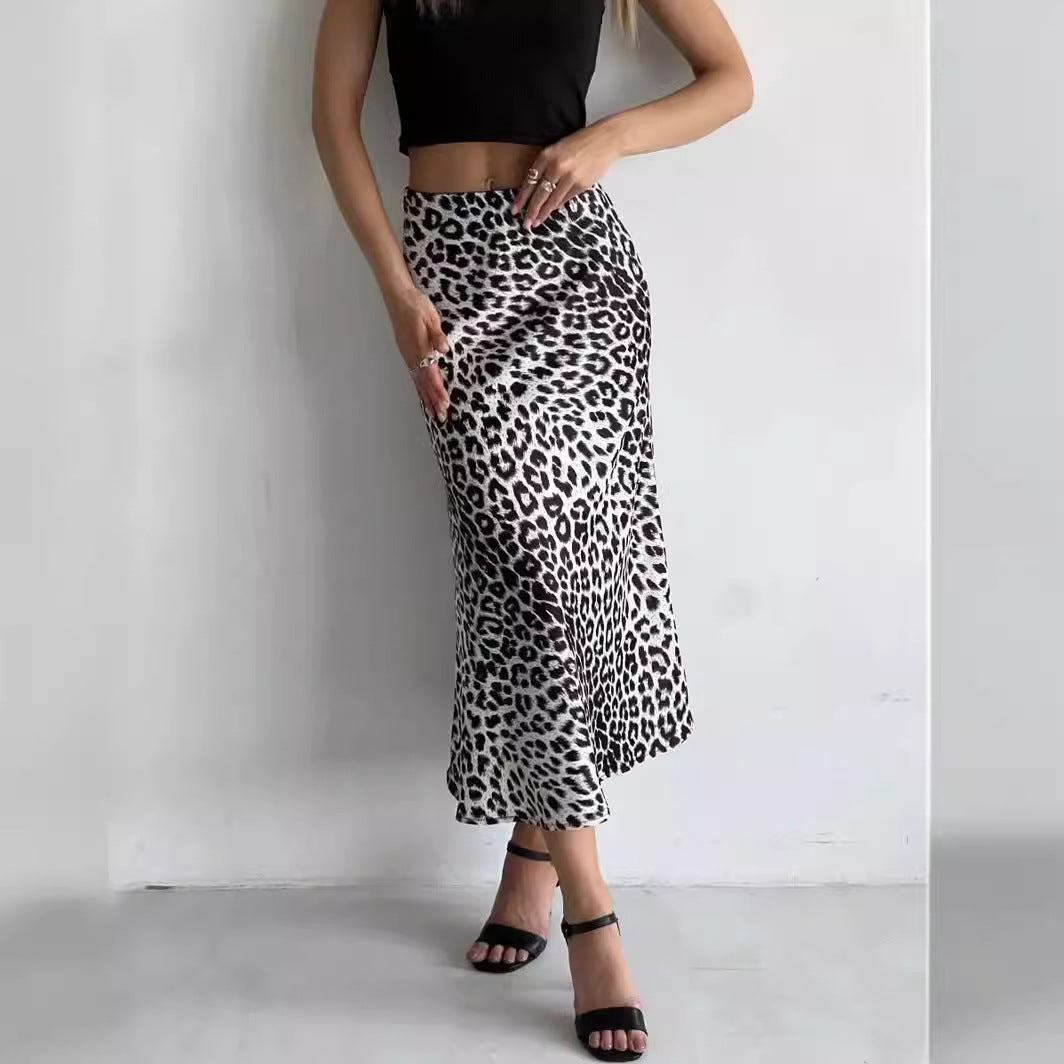 outfit ideas Satin Skirt Sexy Leopard Print Maxi Skirt High Waist Elastic Silky Maxi Skirt