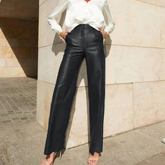 going out outfits Women's Spring Fashion PU Leather Mid-High Waist Hip Lifting Straight Women's Casual Pants Women's Pants