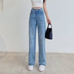 fashion outfits Women's Straight Jeans for Spring and Autumn 2024 New Draping High Waist Loose Slimming Wide Leg Mop Narrow Trousers