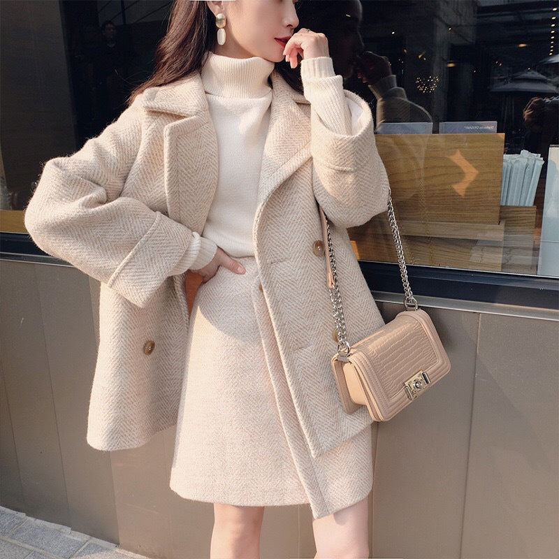 classy winter outfits Cotton Two Pieces/Chanel Style Woolen Suit 2024 New Small Autumn and Winter Elegant Woolen Coat Skirt