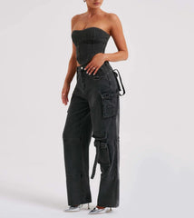 outfit ideas for school American-Style Low Waist Three-Dimensional Pocket Stitching Jeans Women's Autumn 2024 New Loose Draping Slimming Trousers