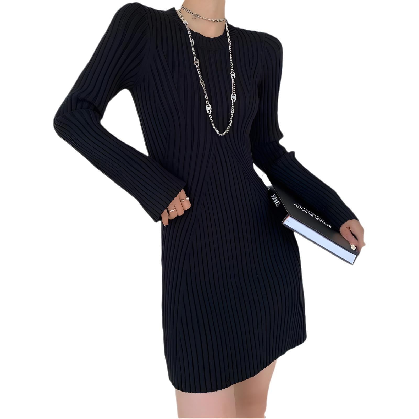 fall outfits 2024 Women's Fashion Slim-Fit Knitted Dress Women's Autumn and Winter 2024 Inner Base Flared Sleeve Sweater Dress