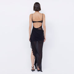 =pop culture dress to impress New Hot-Selling Sling Sexy Temperament Fashion Slim Lace Perspective Split Long Dress Women