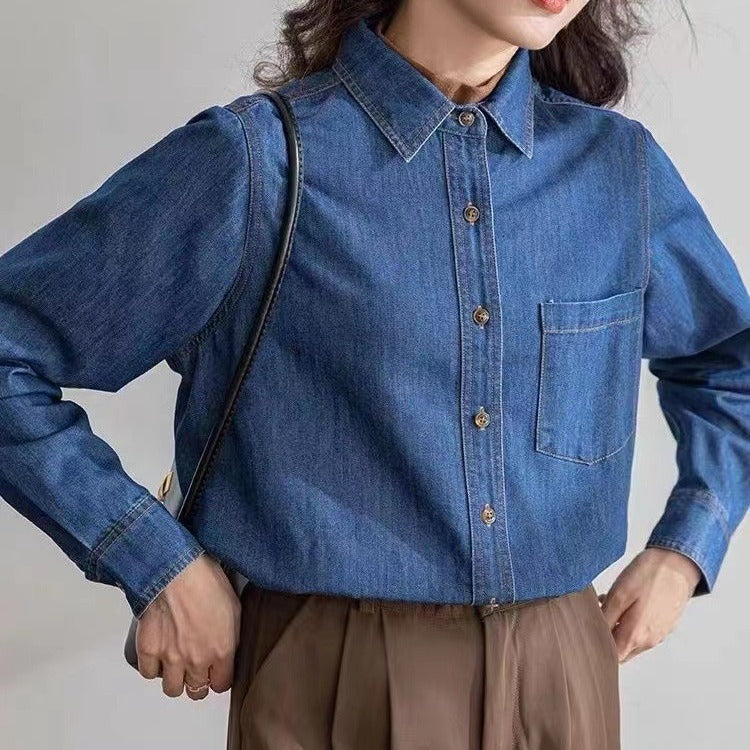 fashion outfits Denim Long-Sleeved Shirt Jacket Spring and Autumn Loose New Retro Top Design Sense Niche Shirt