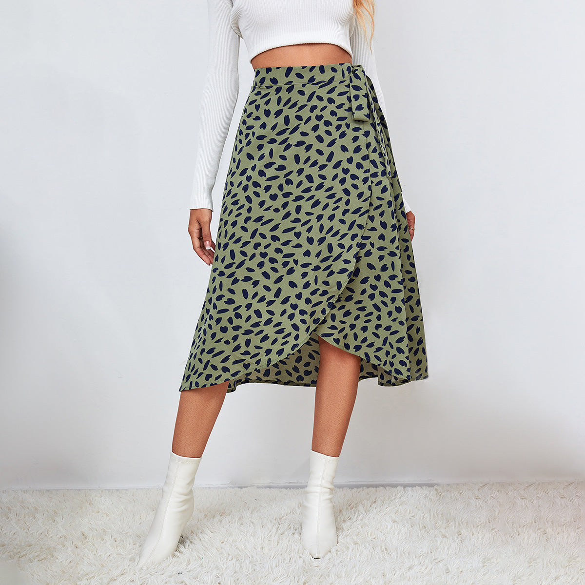 outfit Women's Ins Casual All-Match Elegant Polka Dot Printed Split Skirt Fashion