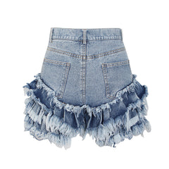 2000s fashion Sexy Hot Girl Style 2024 Autumn New Fashion Trendy Brushed Tassel Design High Waist Denim Shorts for Women