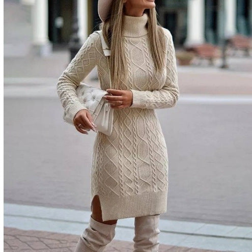 dress to impress outfits Autumn and Winter Slim-Fit Long-Sleeved Pullover Knitted Lapel Sweater Solid Color Split Twist Midi Sweater Women's Skirt