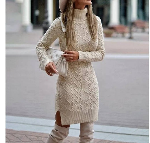 dress to impress outfits Autumn and Winter Slim-Fit Long-Sleeved Pullover Knitted Lapel Sweater Solid Color Split Twist Midi Sweater Women's Skirt