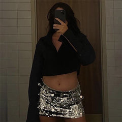 going out outfits Style 2024 New Personalized Street Shooting Sexy Nightclub Queen Reflective Sequined High Waist Sheath Skirt