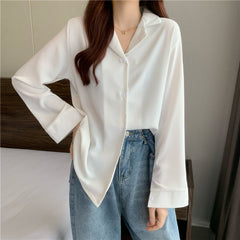 trending fall outfits 2024 White Shirt Women's Chiffon V-neck Small Niche Spring Design Suit Bottoming Inner Top