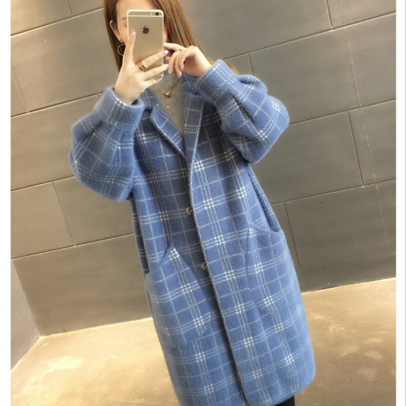 dream clothes Elegant Double-Sided Velvet Mid-Length Plaid Coat Loose Suit Collar Coat Spring Women's Clothing