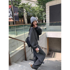 aelfric eden hoodie Casual Sports Clothes Women's Suit Winter Lazy Style Loose round Neck Thickened Sweater Wide Leg Pants Two-Piece Suit