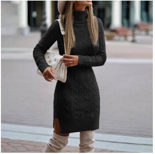 dress to impress outfits Autumn and Winter Slim-Fit Long-Sleeved Pullover Knitted Lapel Sweater Solid Color Split Twist Midi Sweater Women's Skirt