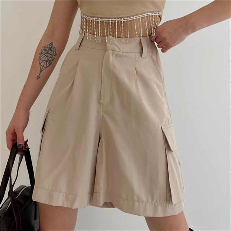 preppy New Suit Shorts Women's Summer Organ Bag Shorts Women's Straight Loose Casual A- line Shorts