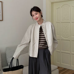 fall outfits 2024 Korean Style Elegant Simple Leather Jacket Women's Short Long-Sleeved Top Outer Wear 