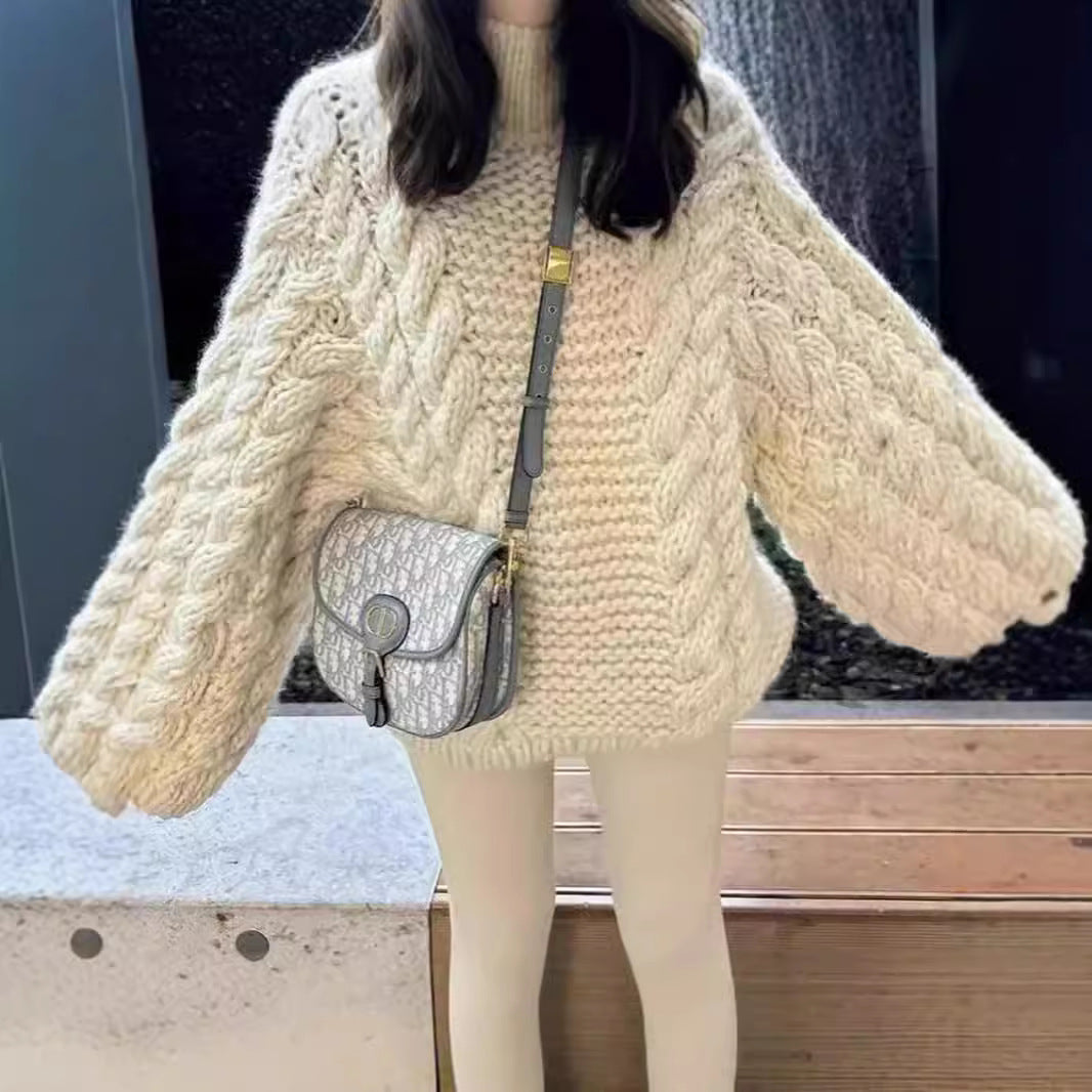 datenight fall outfits 2024 Spring and Autumn Fashion Elegant round Neck Bell Sleeve Knitted Sweater Loose All-Match Top