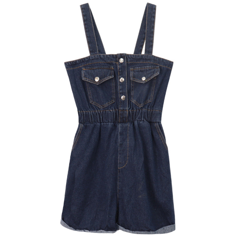 going out outfits 2024 Summer New Workwear Suspender Jeans Women's Small Tight Waist Fashion Wide Leg Curling One-Piece Shorts