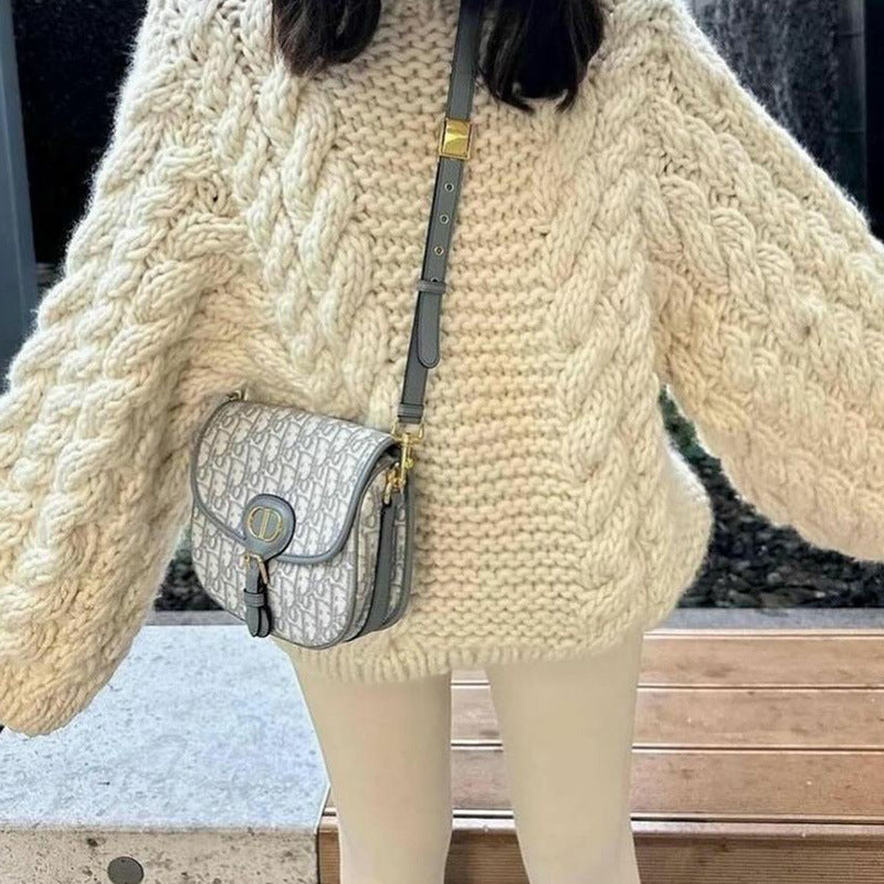 datenight fall outfits 2024 Spring and Autumn Fashion Elegant round Neck Bell Sleeve Knitted Sweater Loose All-Match Top