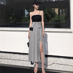 fashion outfits Sexy Split High Waist A- line Skirt Mid-Length Online Celebrity Ins Skirt Women's Summer New One-Piece Fairy Skirt