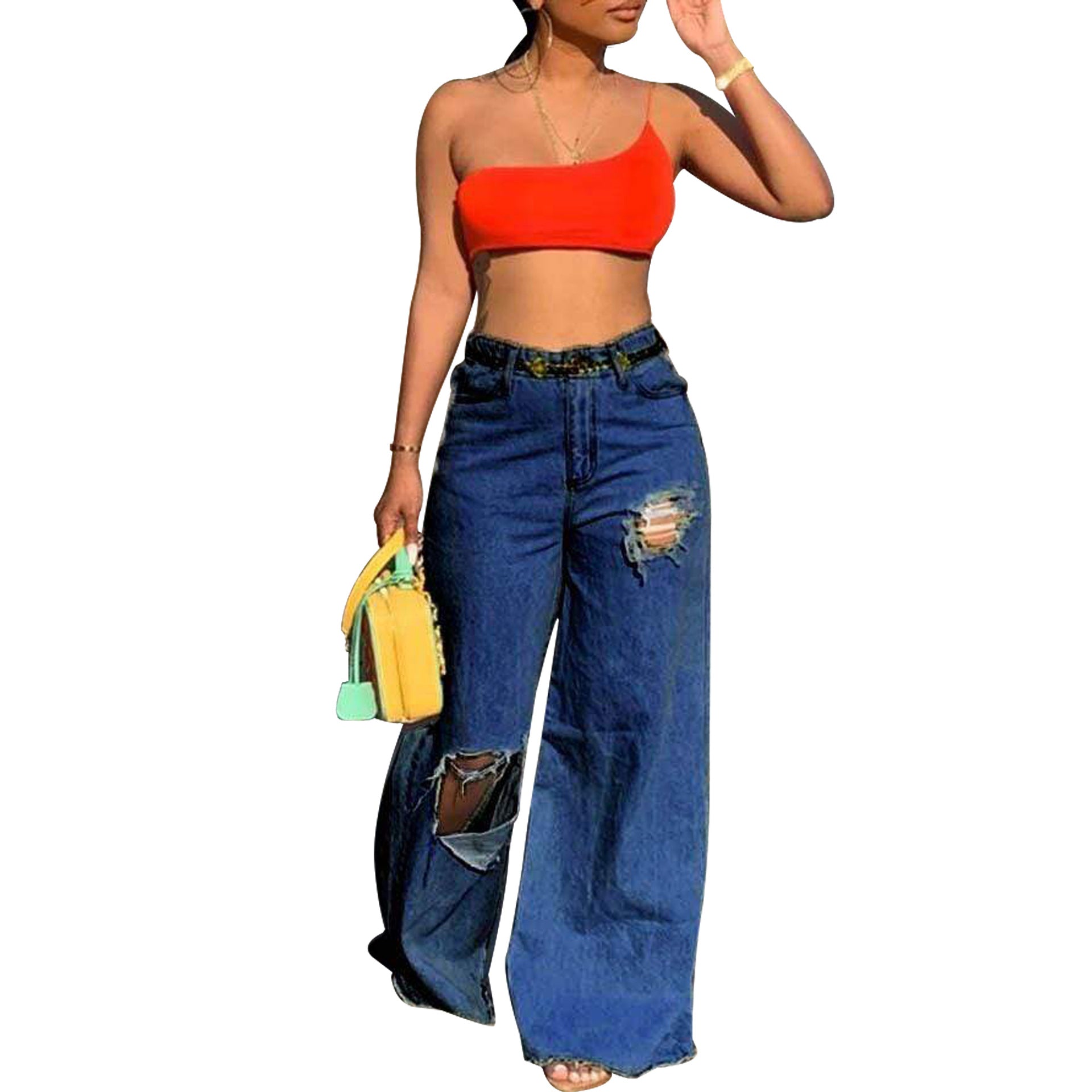 western outfits women Sexy Women's Irregular Ripped Loose Women's Jeans