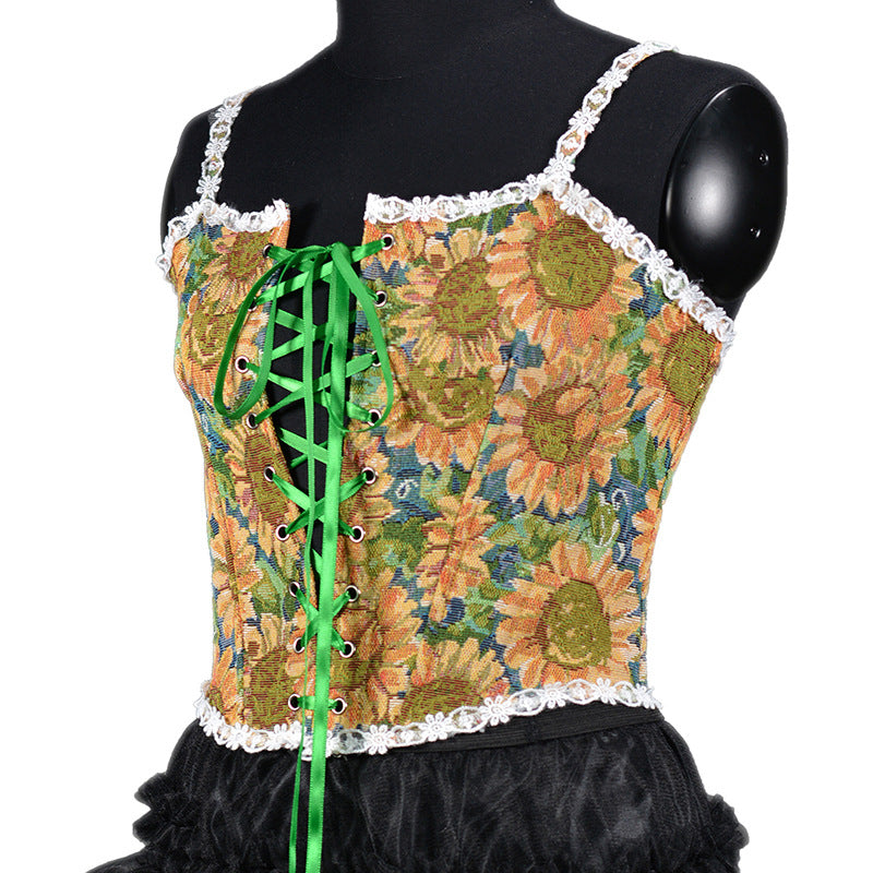 koi fish dress to impress Autumn and Winter Women's Clothing French Retro Oil Painting Jacquard Embroidered Camisole Fishbone Corset Lace Lace-up Corset