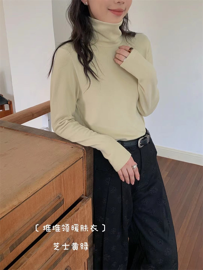 business casual outfits for women Warm Skin Clothing Double-Sided Brushed Australian Velvet Double Warm Long-Sleeved T-shirt Women's High Elastic Autumn and Winter Inner Fashion