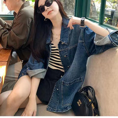 clothes Retro Denim Coat for Women 2024 Autumn and Winter Simple Casual Loose Lapel Profile Stacked Top