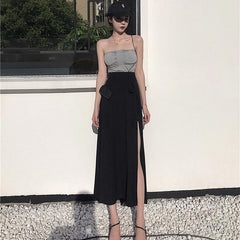 fashion outfits Sexy Split High Waist A- line Skirt Mid-Length Online Celebrity Ins Skirt Women's Summer New One-Piece Fairy Skirt