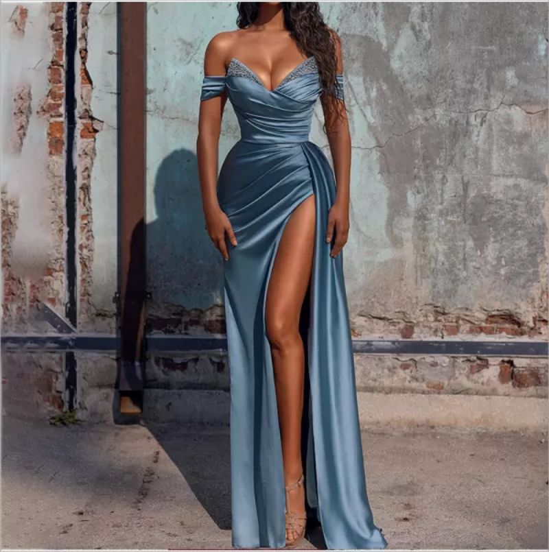 prom dresses New Women's Trailing Sexy Rhinestone Tube Top Slit Banquet Evening Dress