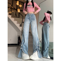 2000s fashion Retro High Waist Split Jeans for Women Spring and Autumn Trendy Ins New Slimming Wide Leg Pants