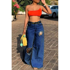 western outfits women Sexy Women's Irregular Ripped Loose Women's Jeans