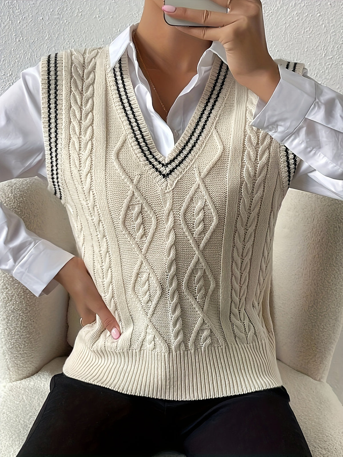 business casual outfits for women 2024 Autumn and Winter Fashion New Wear V-neck Knitted Vest (without Shirt)