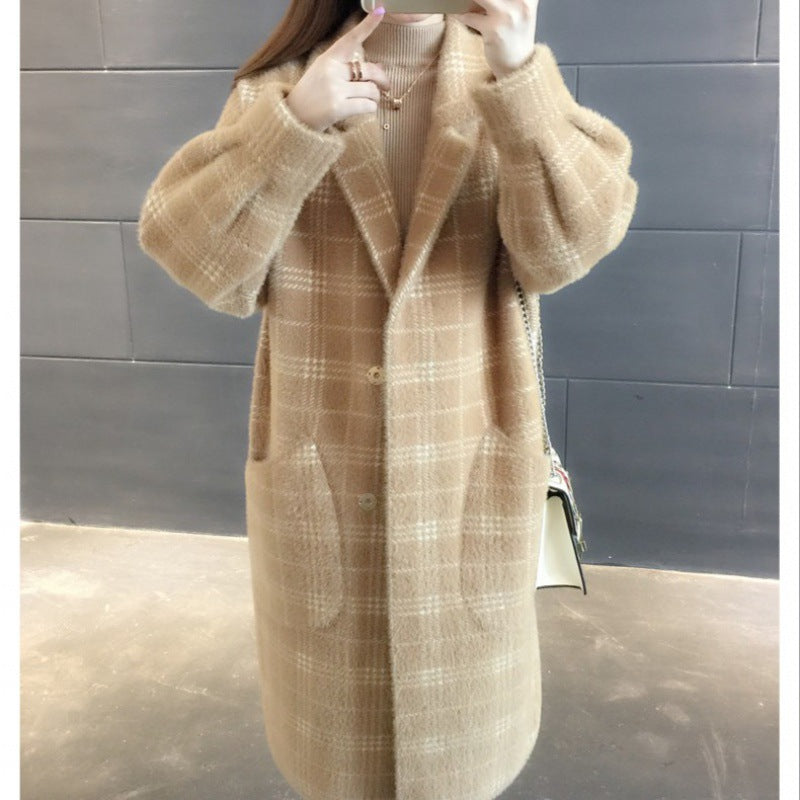 dream clothes Elegant Double-Sided Velvet Mid-Length Plaid Coat Loose Suit Collar Coat Spring Women's Clothing